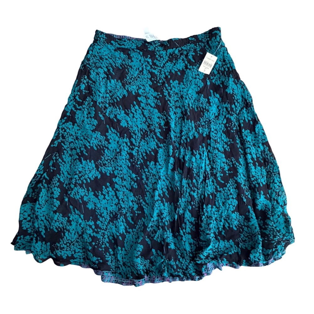 Coldwater Creek Reversible Leaf Print Skirt/Teal-Purple Print XL 16 Viscose Midi